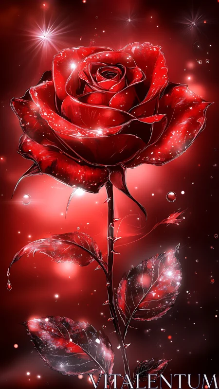 Crimson Rose Glows With Ethereal Starlight Energy