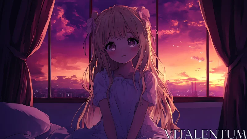 Soft evening light wraps a quiet girl in sunset colors