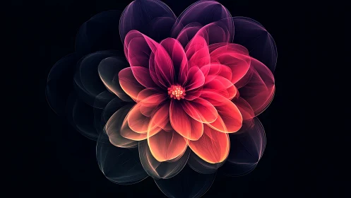 Radiant fractal flower renders translucent petals in neon light