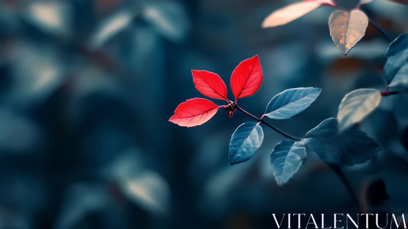 Red foliage cluster is isolated against desaturated background