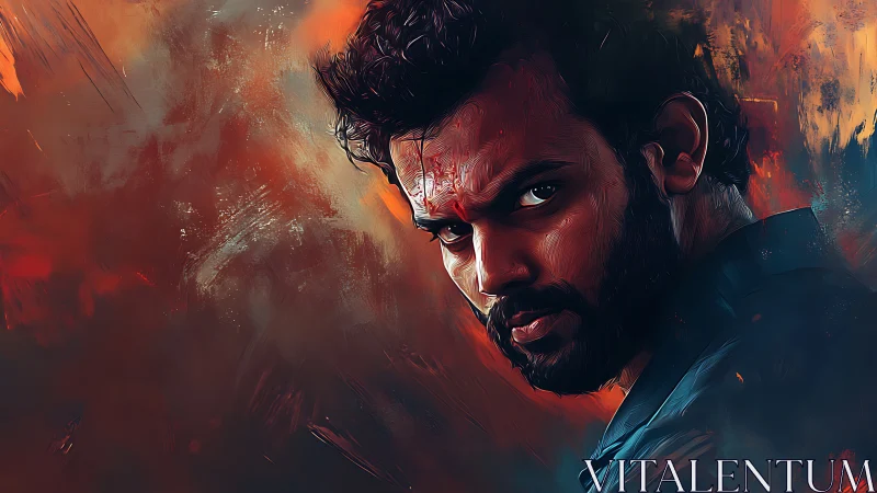 Bearded male portrait against abstract warm-toned backdrop.