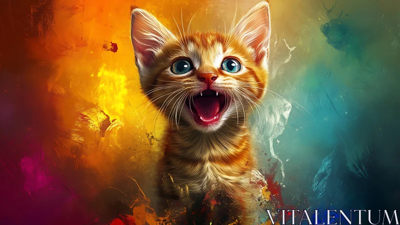 Chromatic Feline Study: Dynamic Digital Portrait with Warm-Cool Spectral Gradient