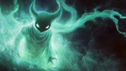 Ethereal horned entity formed from luminous green mist.