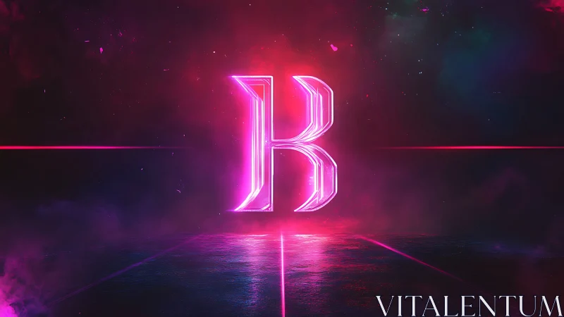 Neon letter B rendered in symmetrical glowing composition