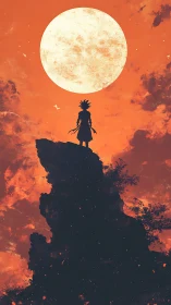 Digital painting silhouette against lunar-dominant skyscape.