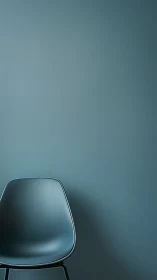 Single dark chair positioned against smooth blue wall