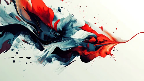 Crimson wave collides with teal smoke in abstract flight.