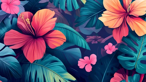 Hibiscus-Inspired Digital Floral Composition with Gradient Chromatic Layering