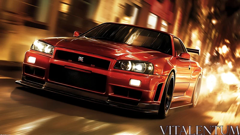 High-speed red sports car rendered in dynamic digital motion scene