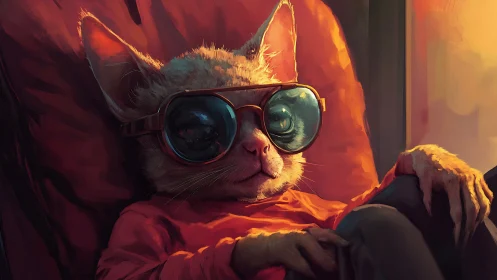 Cool Cat Portrait: Digital Painting With Warm Atmospheric Lighting.