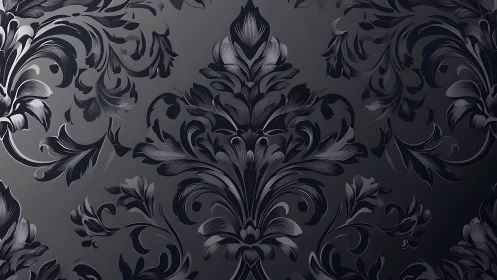Monochrome baroque damask with embossed floral relief pattern.