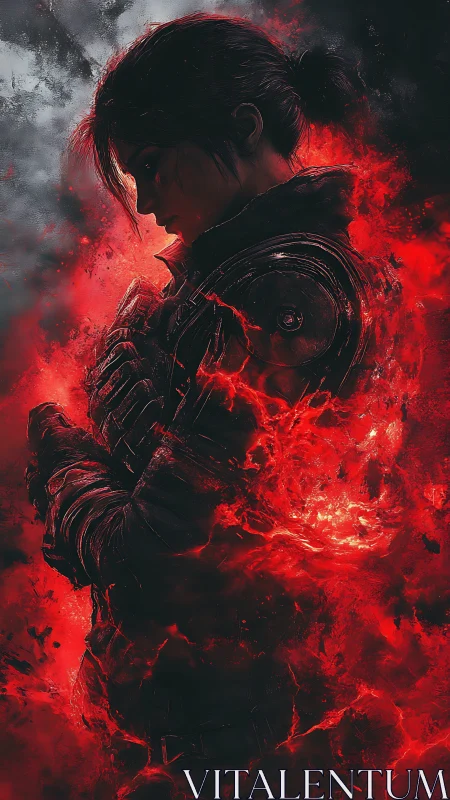 Ember-clad warrior broods within a storm of living fire.