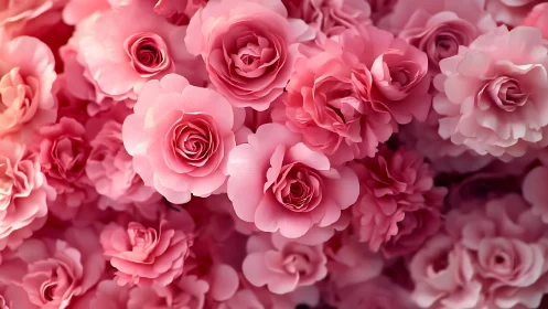 Pink Rose Cluster Botanical Composition in Close-up Study.
