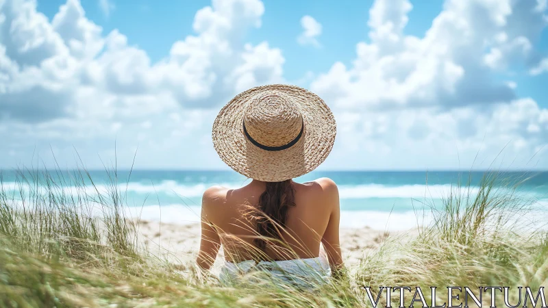 Straw hat daydream leans into sea breeze and rolling clouds