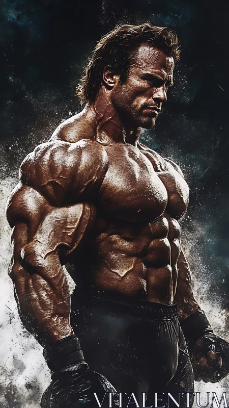 Muscular male figure rendered in high contrast side profile