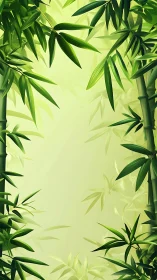 Vertical digital illustration shows structured bamboo foliage