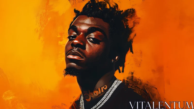 Expressive digital portrait against saturated orange ground