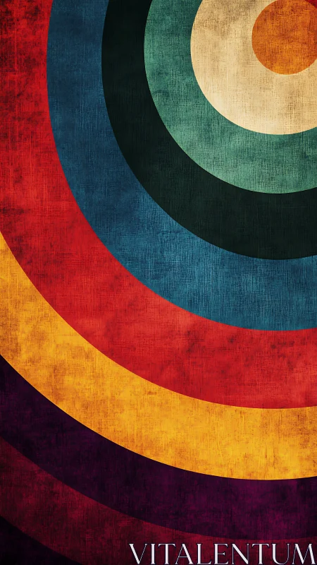 Warm vintage rainbow circles with a playful retro charm.