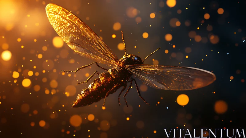 Macro insect portrait with golden bokeh illumination study.