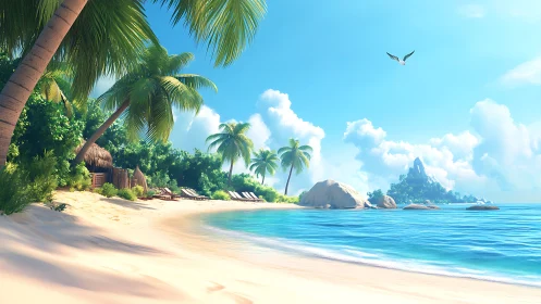 Paradise Beach Getaway With Palm Trees.