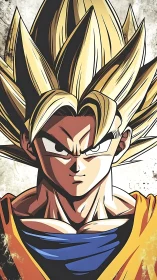 Spiky golden haired anime warrior portrait, cel shaded bust