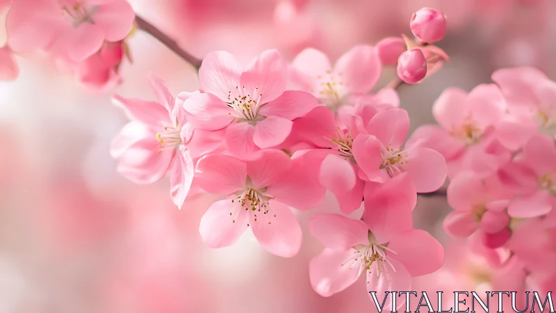 Delicate Cherry Blossoms Dance in Soft Pink Dreamscape