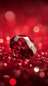 Brilliant red gemstone rests on glittering crimson surface