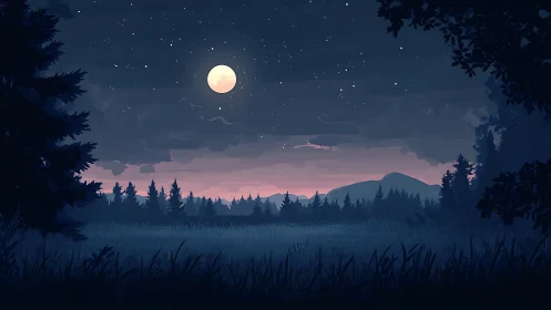 Moonlit Mountain Vista: Digital Landscape Composition.