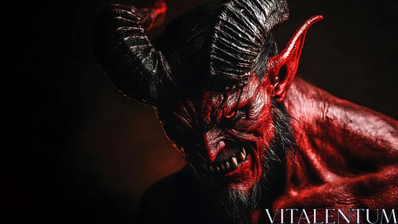 Horned demonic creature in low key dramatic lighting.