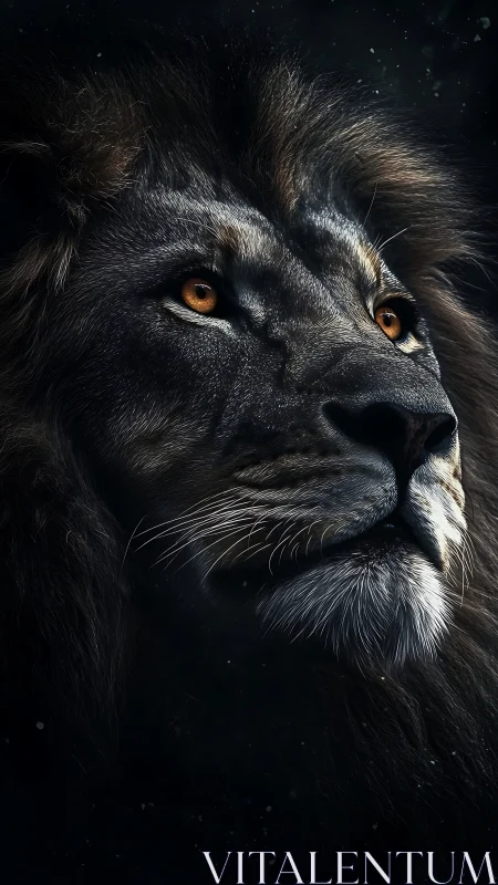 Starlit lion gaze carved from midnight shadow and flame.