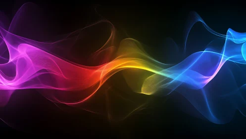 Radiant neon light waves flow across a deep cosmic void