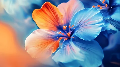 Hibiscus Flowers with Gradient Orange to Blue Petals.