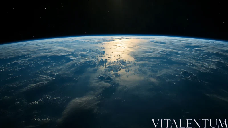 Sunrise kisses Earth’s blue horizon in quiet cosmic hush.