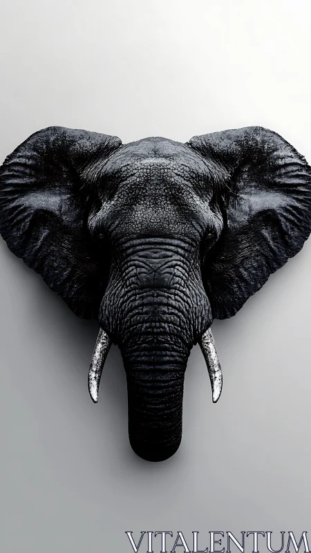 Elephant head portrait shows frontal view with extended ears