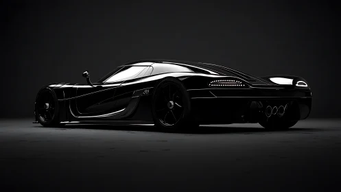 Black low-angle sports car render shows glossy bodywork