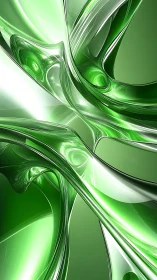 Green abstract glass curves with smooth reflective forms.