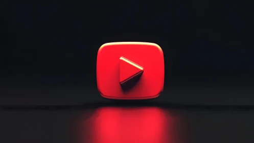 Bold 3D YouTube Play Button Icon on Black Background.