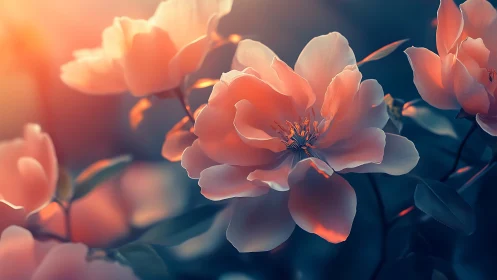 Glowing Peonies Bathed in Golden Hour Sunlight