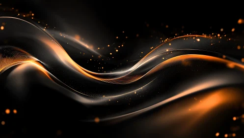 Orange and black abstract flowing digital light wave pattern.