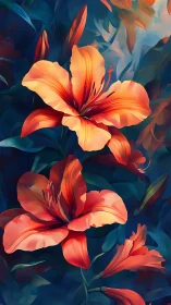 Luminous Hibiscus Blooms Glow Against Deep Teal Foliage.