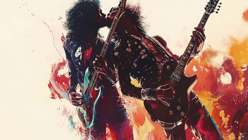 Electric guitar duo in expressive high-chroma paint burst