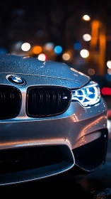 Photorealistic BMW front fascia with nocturnal bokeh lighting.
