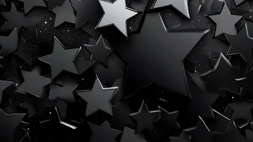 Glossy black 3D stars clustered on a dark space backdrop.
