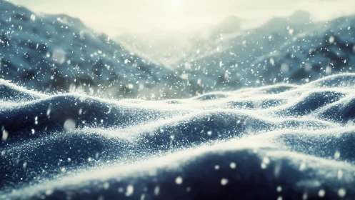 Glittering snowdrifts roll beneath soft winter mountain light