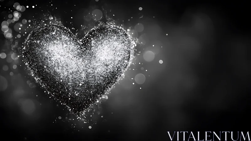 Glittering bokeh heart silhouette rendered in monochrome space