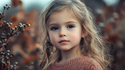 Young Child with Blonde Hair Against Soft Autumn Background