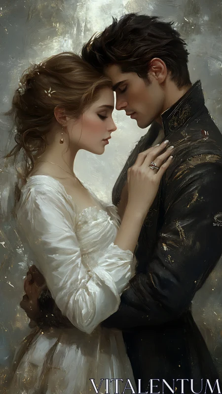 Romantic Portrait of Couple in Period Attire with Ethereal Lighting