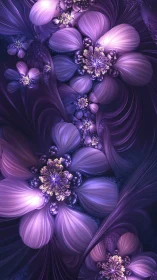 Fractal floral structures arrange in layered purple gradients