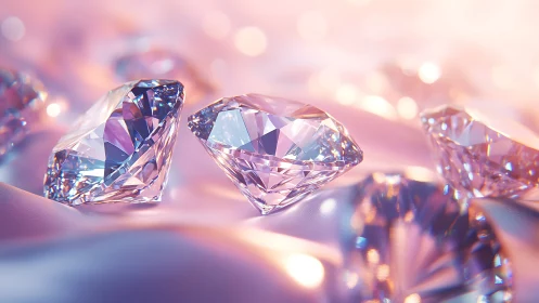 Radiant round-cut diamonds on soft iridescent pastel fabric