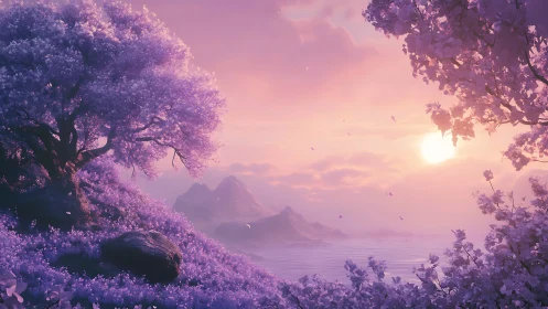 Lavender twilight lets dreamlike cherry hills breathe softly